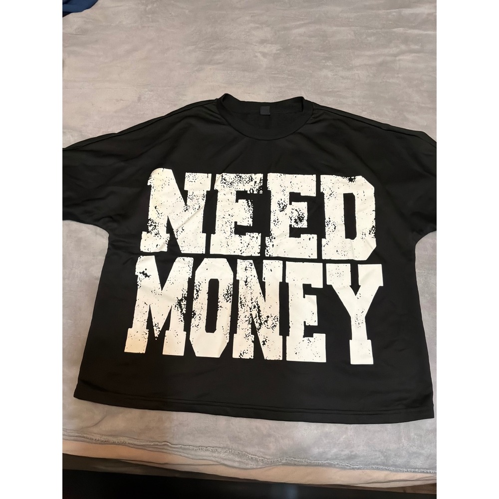Manfinity Kids Black Need Money Graphic Print T-Shirt Small Streetwear Top